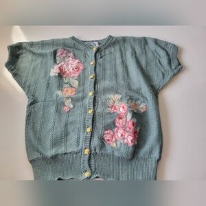 Vntg Calico Handmade Cottagecore Sweater Top Green Small? see measurements